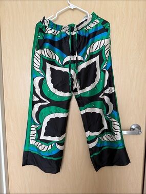 Bold Green & Black Wide Leg Printed Pants